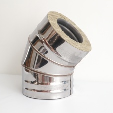 Сэндвич колено угол 45° нержавейка/нержавейка d150мм/230мм  Нержавеющая сталь внутренней трубы AISI 304 Толщина металла внутренней трубы, мм 0.8